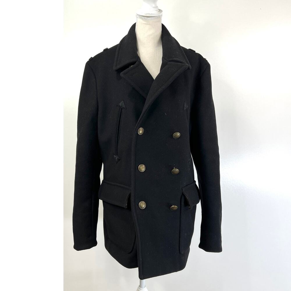 Marc by Marc Jacobs Wool Double Breasted Peacoat Black Dark Academia Preppy